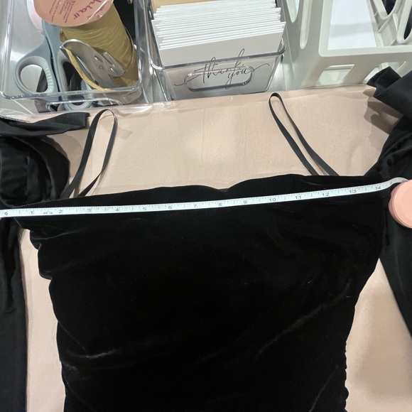 Majorelle - Julia Mini Dress - Black Velvet - Off-the-Shoulder Sheer Sleeves - M - Picture 10 of 16
